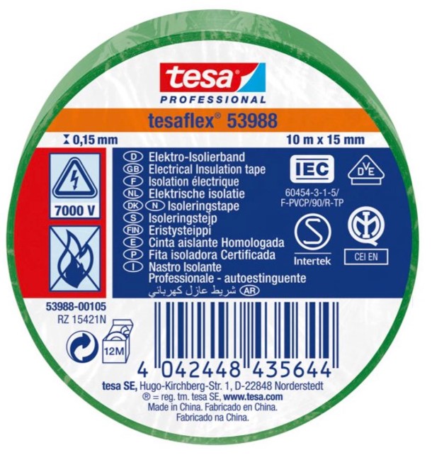 Aisladora verde tape 15MM x 10M